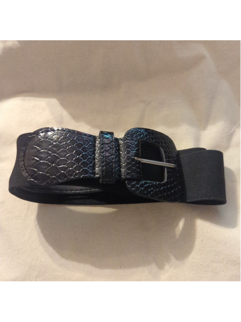 Black Faux Leather and Spandex Waist Belt - size 16